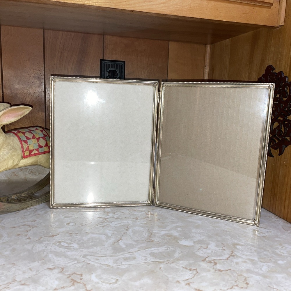 VINTAGE GOLD METAL DOUBLE PHOTO HINGED FRAME 8X10 MID CENTURY